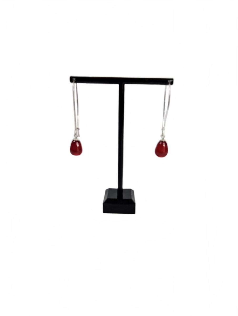 Elegant Silver Drop Earrings with Red Teardrop Accent